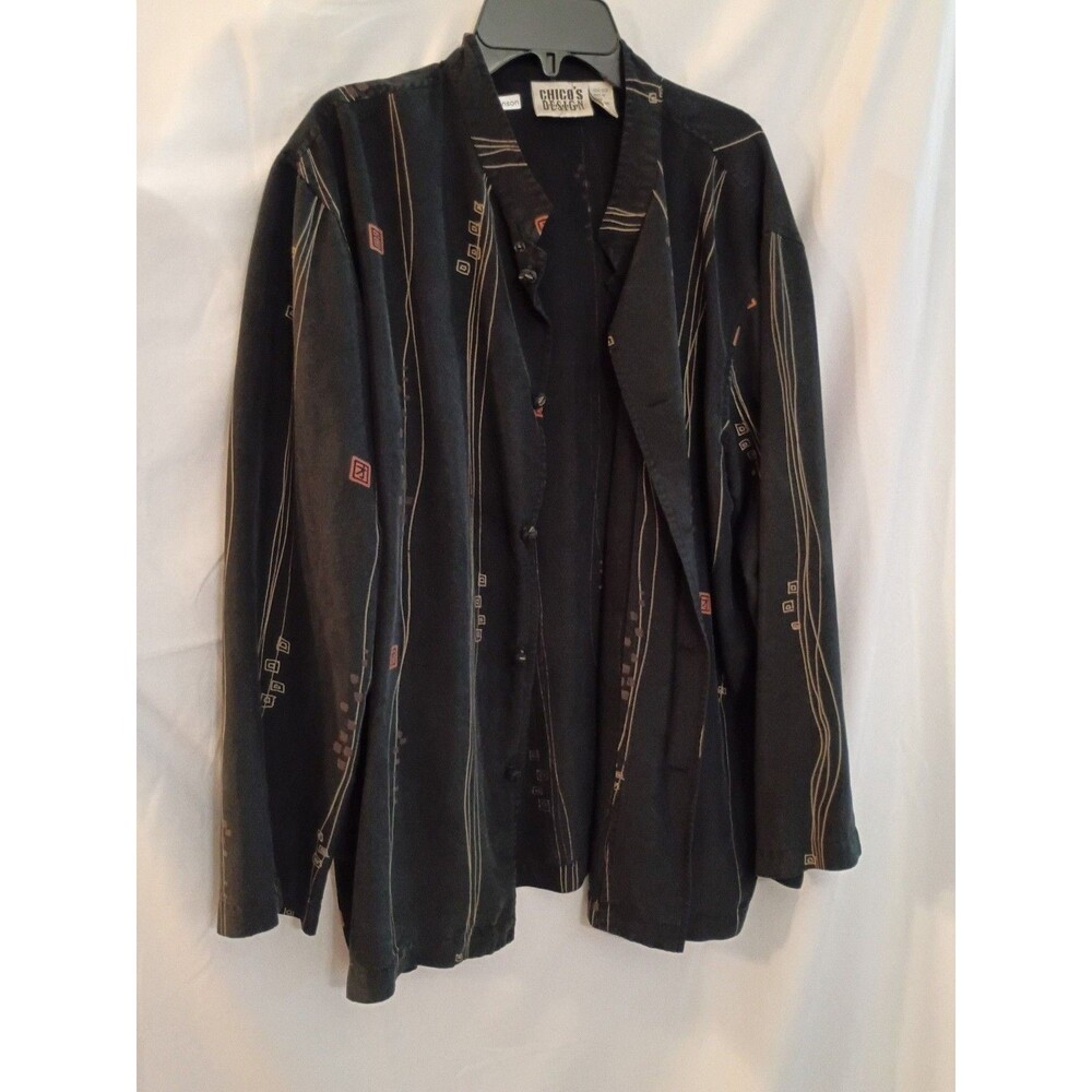 Chico's Design Long Sleeve Button Up Shirt Black vintage art to wear
